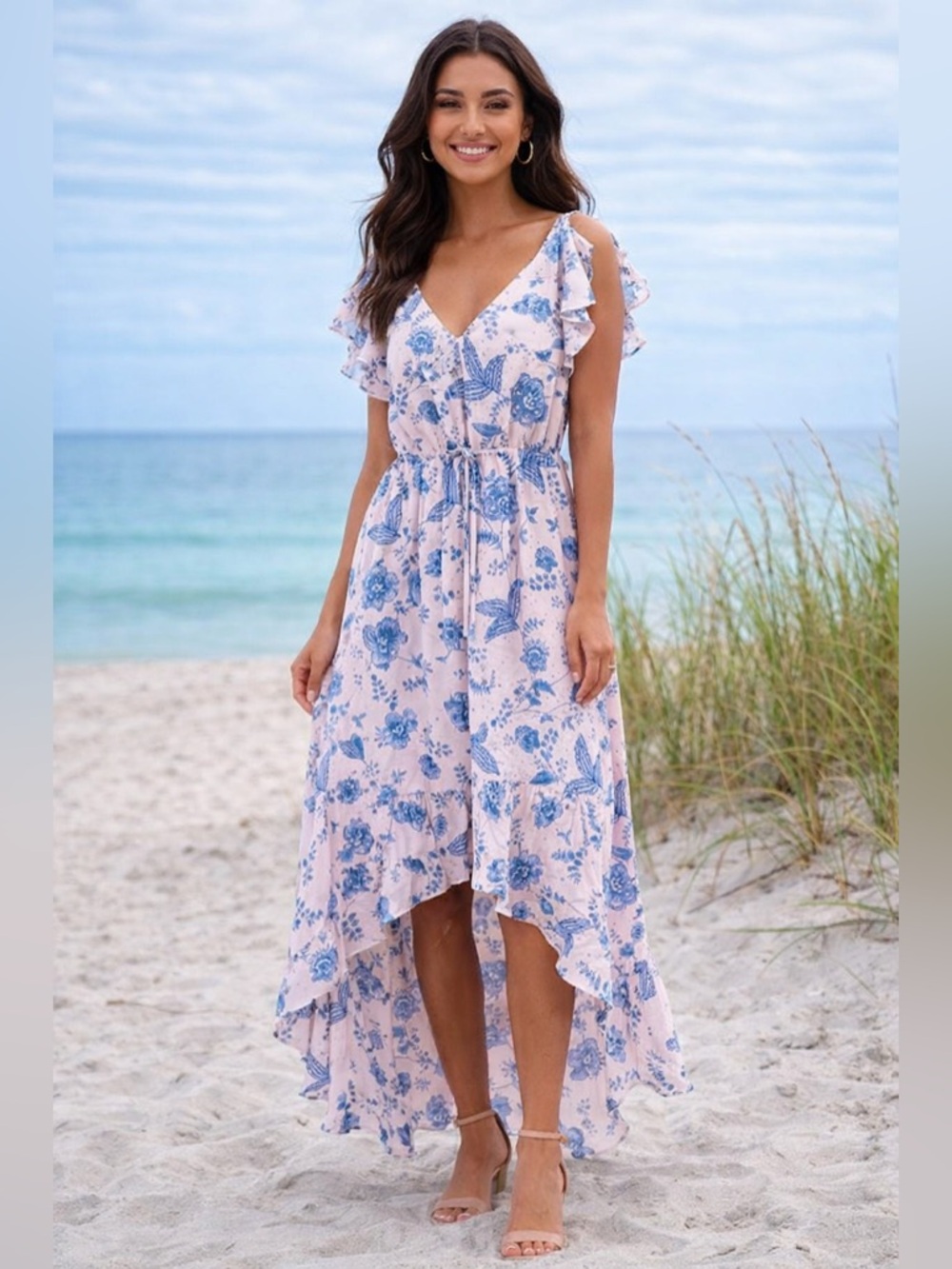 NWT Tommy Hilfiger Blue/Light Pink Floral Maxi Dress Size 6 Kentucky Derby Boho